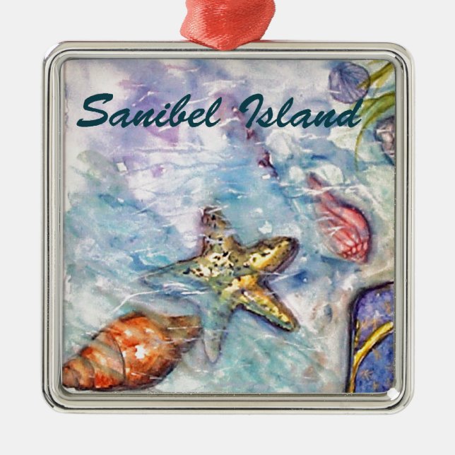 Sanibel Island Watercolor Florida Art Metal Ornament (Front)