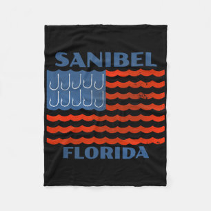 Sanibel Vintage Fishing American Flag Fish Hooks  Fleece Blanket