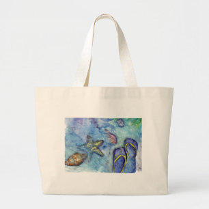 Sanidbel Sandals Watercolor Flip Flops Beach Theme Large Tote Bag
