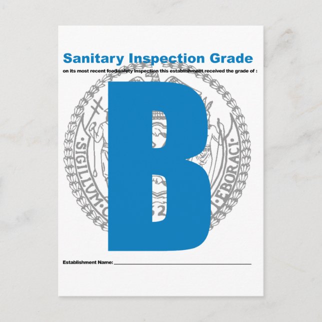 Sanitary Inspection Grade Postcard (Front)