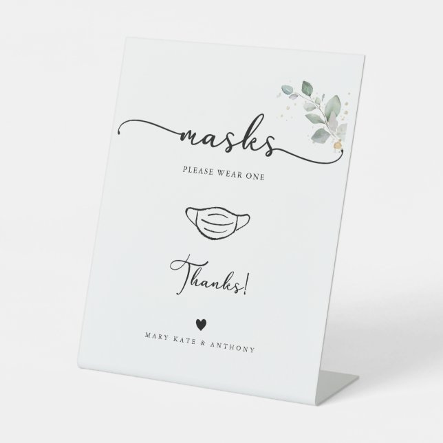 Sanitizer Station Calligraphy Wedding Greenery Pedestal Sign (Front)