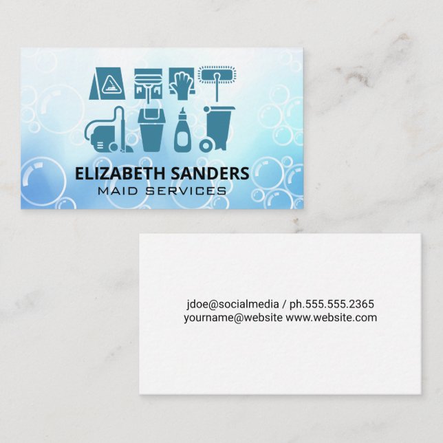 Sanitizing Icons | Soap Bubbles Business Card (Front/Back)