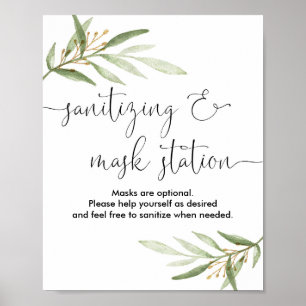 Sanitizing mask station sign greenery gold