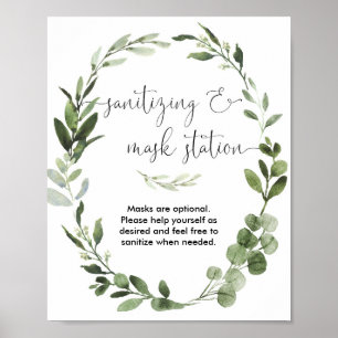 Sanitizing mask station sign greenery wreath