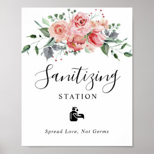 Sanitizing Station Blush Pink Floral Wedding Poster