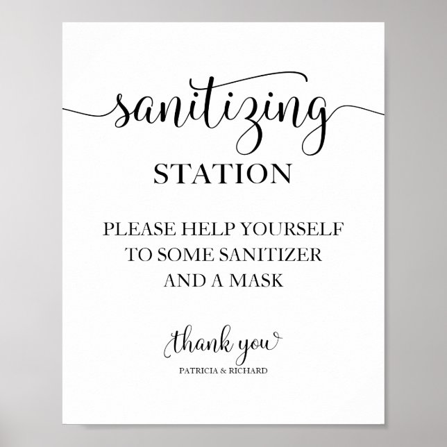  Sanitizing Station Chic Calligraphy Wedding Sign (Front)