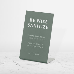Sanitizing Station Covid-19 Green Scandi Wedding Pedestal Sign