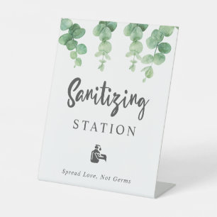 Sanitizing Station Eucalyptus Wedding Botanical Pedestal Sign