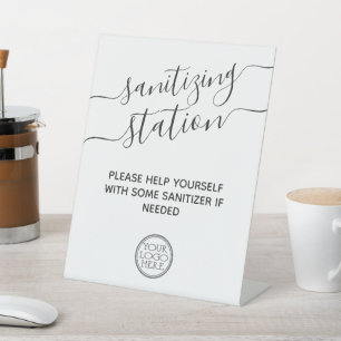 Sanitizing station minimal modern with logo safety pedestal sign