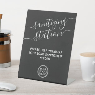 Sanitizing station minimal modern with logo safety pedestal sign