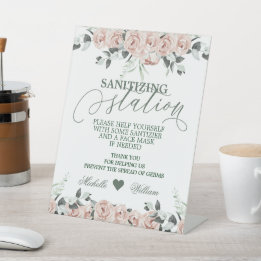 Sanitizing Station Rose Eucalyptus Wedding Pedestal Sign