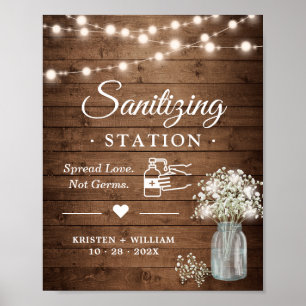 Sanitizing Station Rustic Baby's Breath Lights Poster