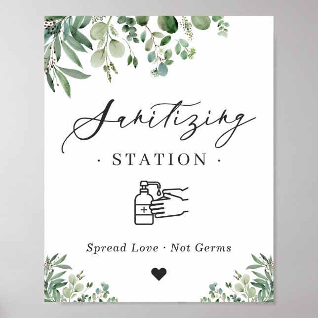 Sanitizing Station Sign Greenery Eucalyptus Leaves (Front)