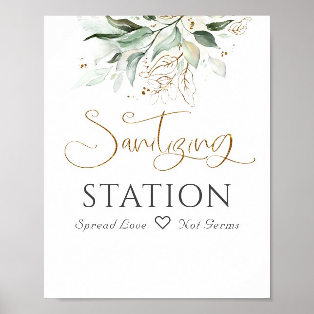 Sanitizing Station Sign Greenery Eucalyptus Leaves (Front)