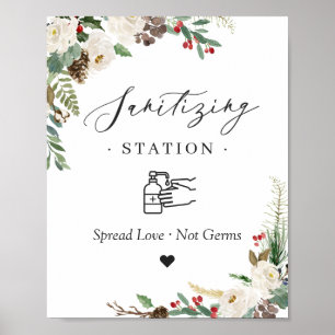 Sanitizing Station Sign Rustic Chic Winter Floral
