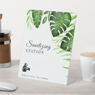 Sanitizing Station Tropical Jungle Greenery Modern Pedestal Sign