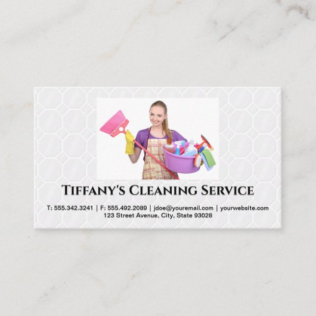 Sanitizing Supplies | Cleaner Woman Business Card (Front)