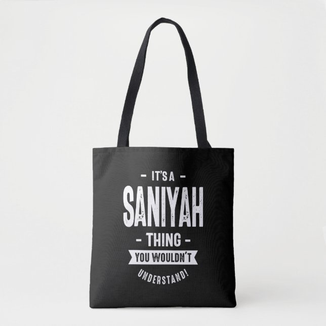 Saniyah Personalized Name Birthday Gift Tote Bag (Front)