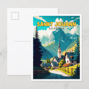 Sankt Johann Austria vintage travel illustration Postcard