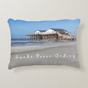 Sankt Peter Ording House on stilts photo with text Accent Pillow