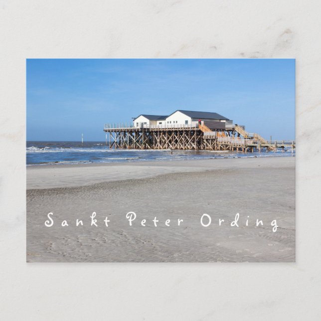 Sankt Peter Ording House on stilts photo with text Postcard (Front)