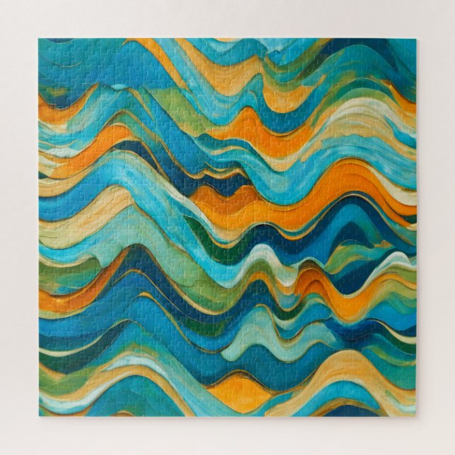 "Sanlúcar" Blue Green Orange Waves Jigsaw Puzzle (Vertical)