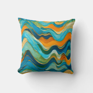 "Sanlúcar" Blue Green Orange Waves Throw Pillow