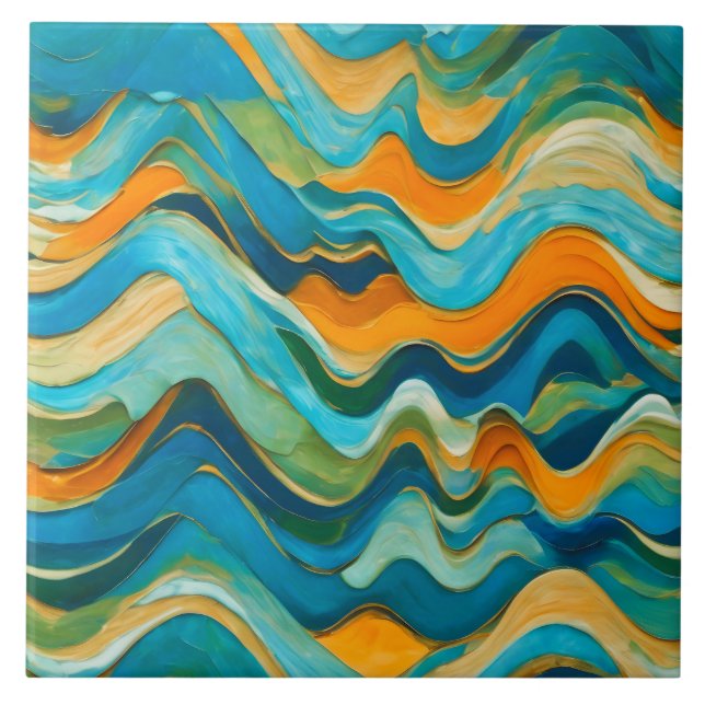 "Sanlúcar" Blue Green Orange Waves Tile (Front)