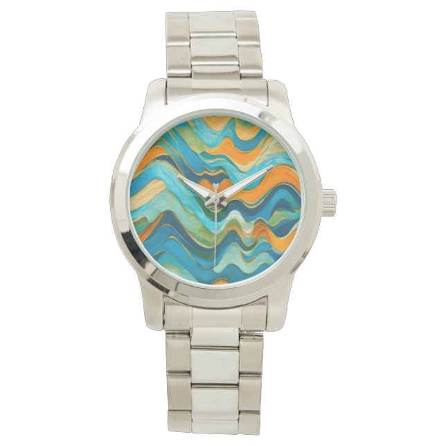 "Sanlúcar" Blue Green Orange Waves Watch (Front)