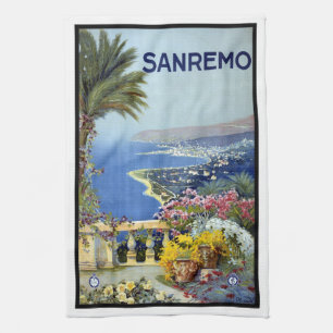 Sanremo, Italy, Italian Riviera Vintage Travel Art Kitchen Towel