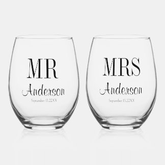 Sans Pied Monsieur et Madame Typographie Mariage Verre à Vin