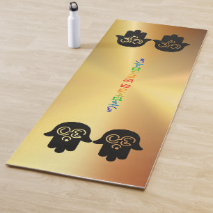 Sanskrit Chakra Om Hamsa Gold Metallic  Yoga Mat
