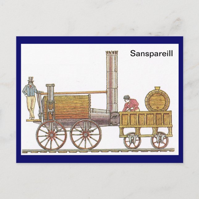 Sanspareill, early steam train postcard (Front)