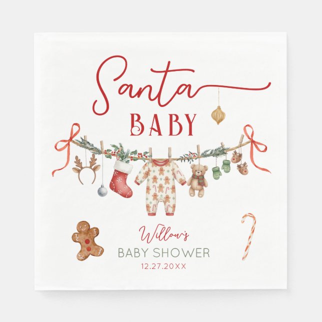 Sant Baby Clothesline Baby Shower Napkins (Front)