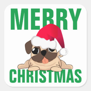 Sant Pug Dog Christmas Label