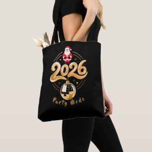 Santa 2026 Party Mode Gold Disco Christmas Tote Bag