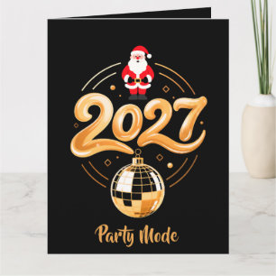 Santa 2027 Party Mode Gold Disco Christmas Card