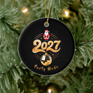Santa 2027 Party Mode Gold Disco Christmas Ceramic Ornament