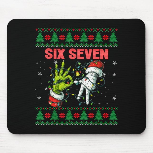 Santa 67 Christmas Ugly Sweater Fingers Six Seven  Mouse Pad (Front)