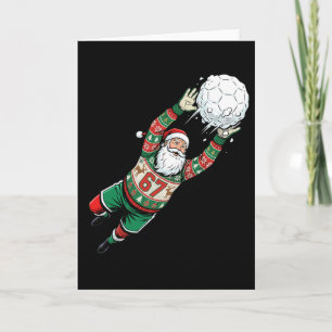 Santa 67 Soccer Goalie Ugly Sweater Funny Christma Card