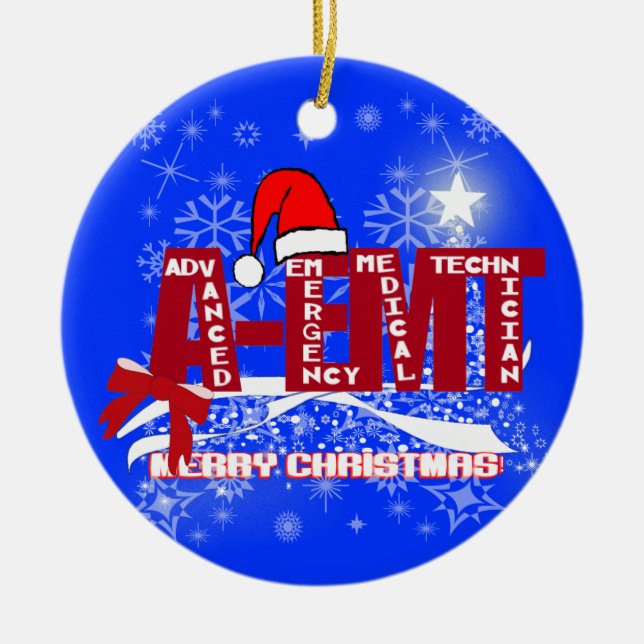 SANTA A-EMT CHRISTMAS ORNAMET EMERGENCY MED TECH CERAMIC ORNAMENT (Front)