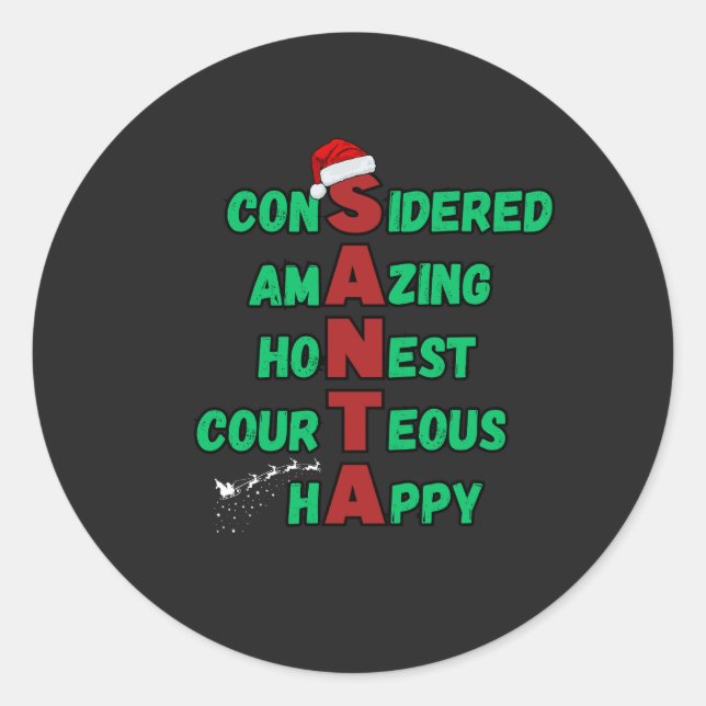 Santa Acrostic Christmas Holiday Festive Cheer Mer Classic Round Sticker (Front)