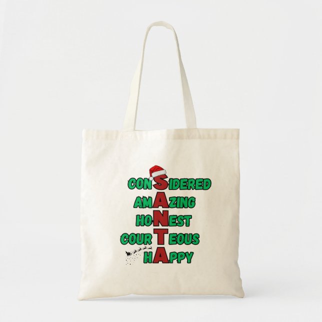 Santa Acrostic Christmas Holiday Festive Cheer Mer Tote Bag (Front)