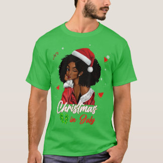 Santa African American Girl Christmas in July Blac T-Shirt