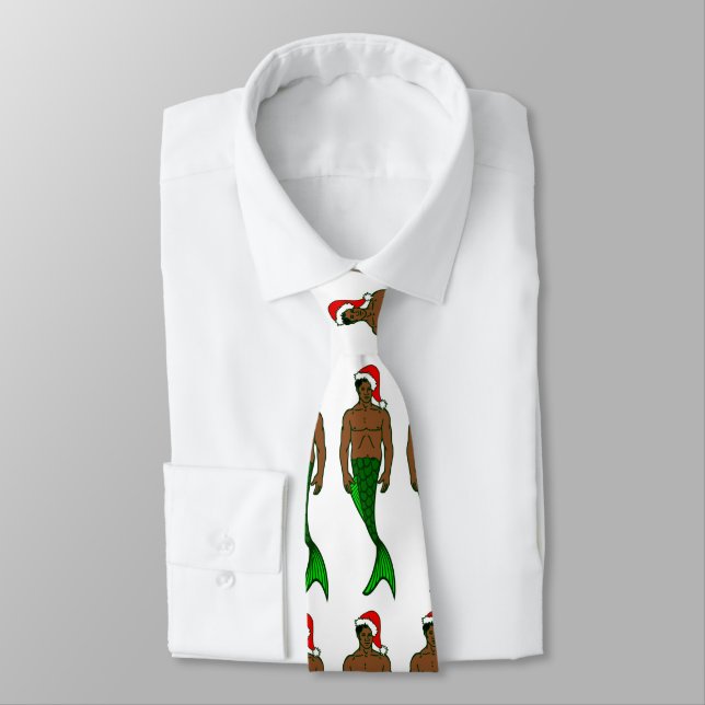 santa african black merman christmas mermaid tie (Tied)