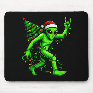 Santa Alien Christmas Tree Xmas Lights Funny Ufo Mouse Pad