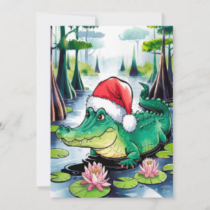 Santa Alligator On The Bayou Holiday Card