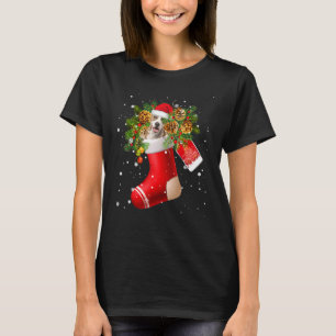 Santa American Staffy In Christmas Sock Pajama T-Shirt