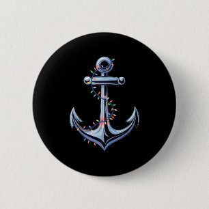 Santa Anchor Cool Christmas Lights Boating Sailing 2 Inch Round Button