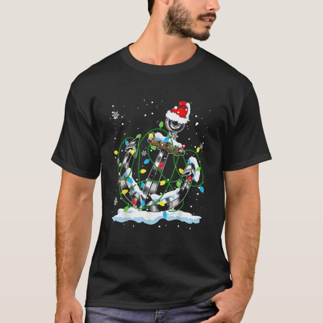 Santa Anchor-Cool Christmas Lights Boating Sailing T-Shirt (Front)